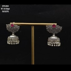Oxidized 925 sterling silver ruby jhumka earrings